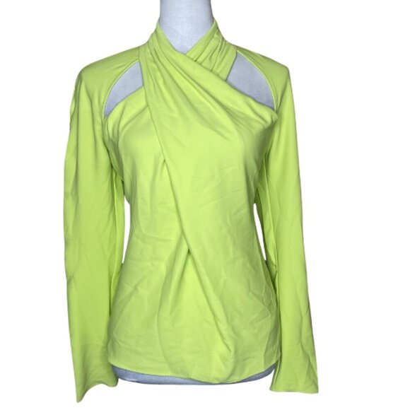 Express Women's Lime Green Yellow Chartreuse Cut Out Long Sleeve Blouse Top Sm - Picture 2 of 9